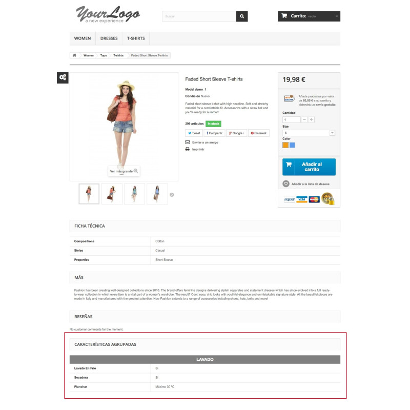 Module to add groups of characteristics to those products from your shop PrestaShop