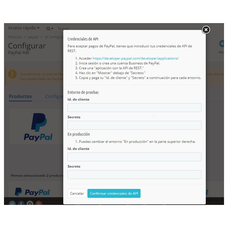 API modulo de pago Paypal con recargo para Prestashop 1.7